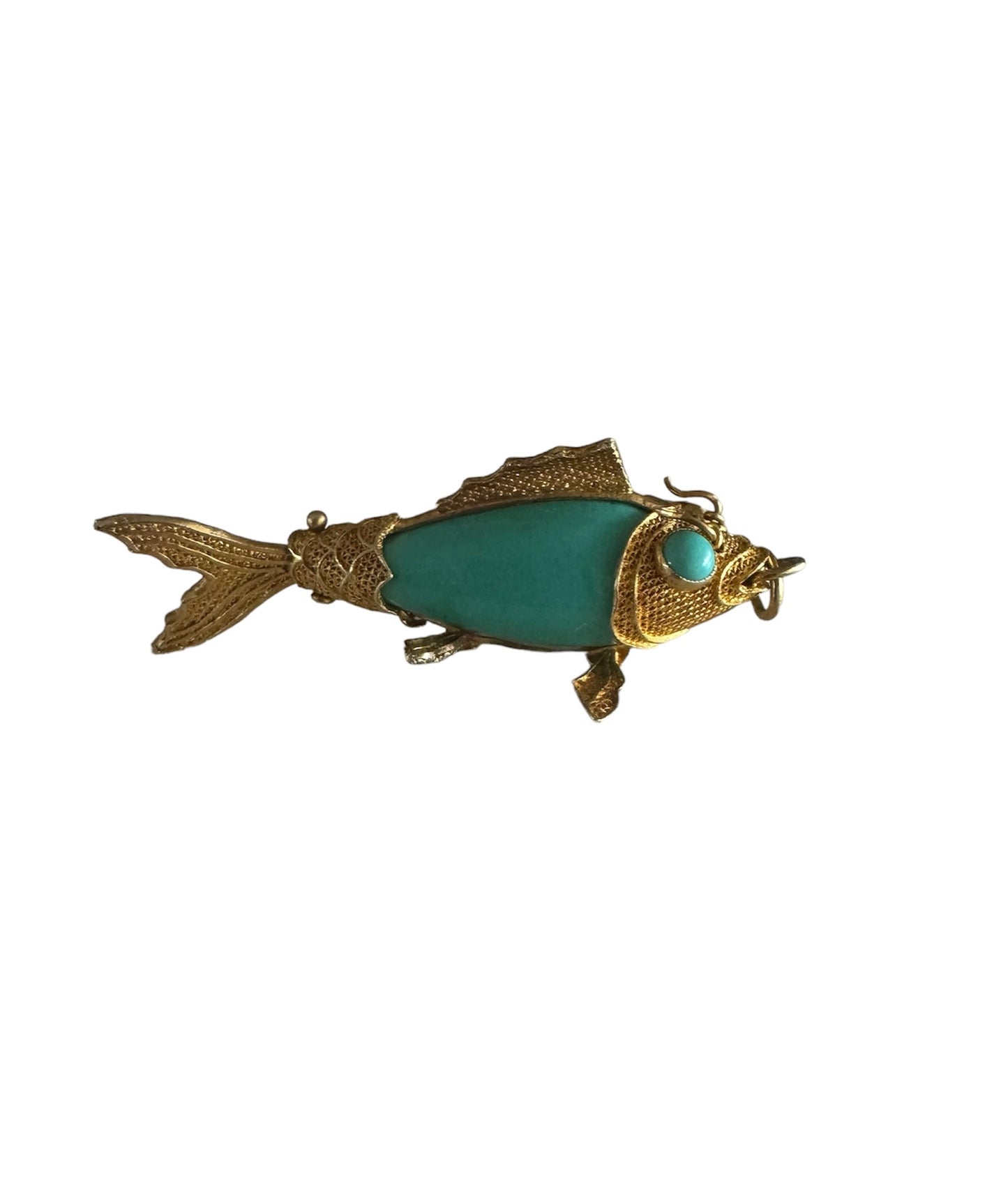 Vintage 14k gold and turquoise fish